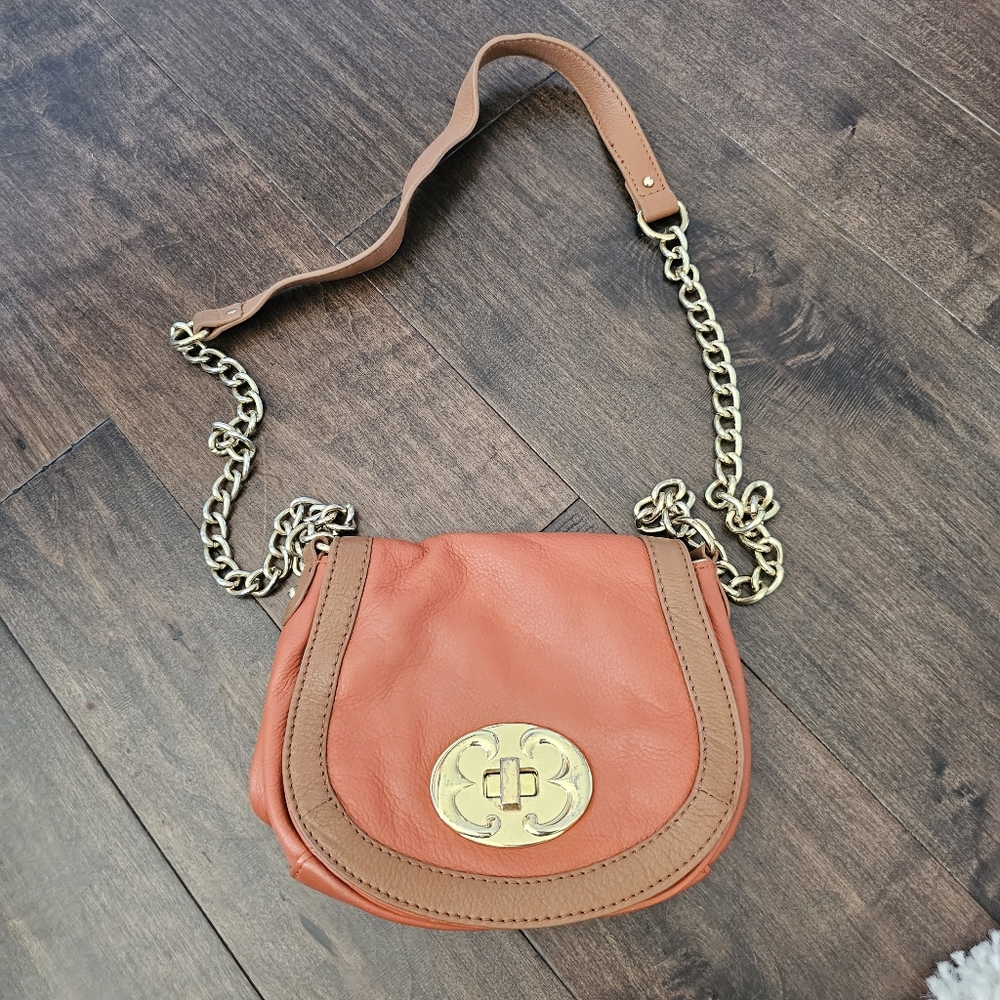 Emma Fox Crossbody Orange Leather Bag w/Gold Chain